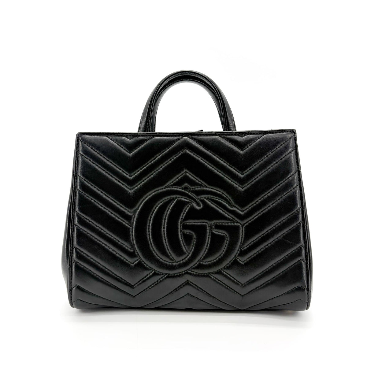Gucci Gg Marmont Tote Matelasse Leather Black Leather Tote Bag Bag (Pre-Owned)