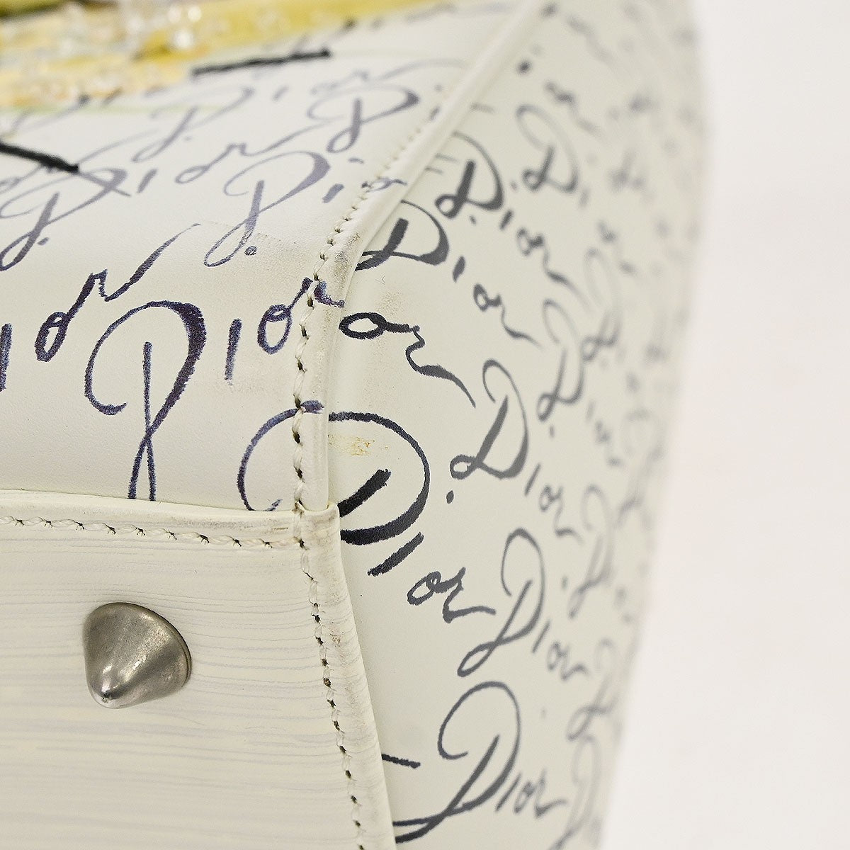 Christian Dior My Abcdior Lady Dior Embroidered Printed Leather White Leather Tote Bag Bag (Pre-Owned)