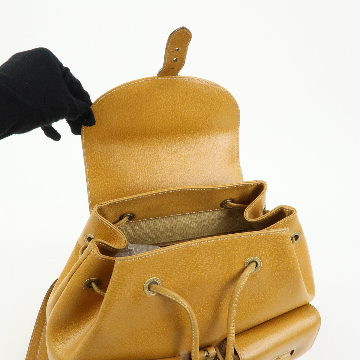 Gucci Vintage Bamboo Leather Yellow Leather Backpack Bag (Pre-Owned)