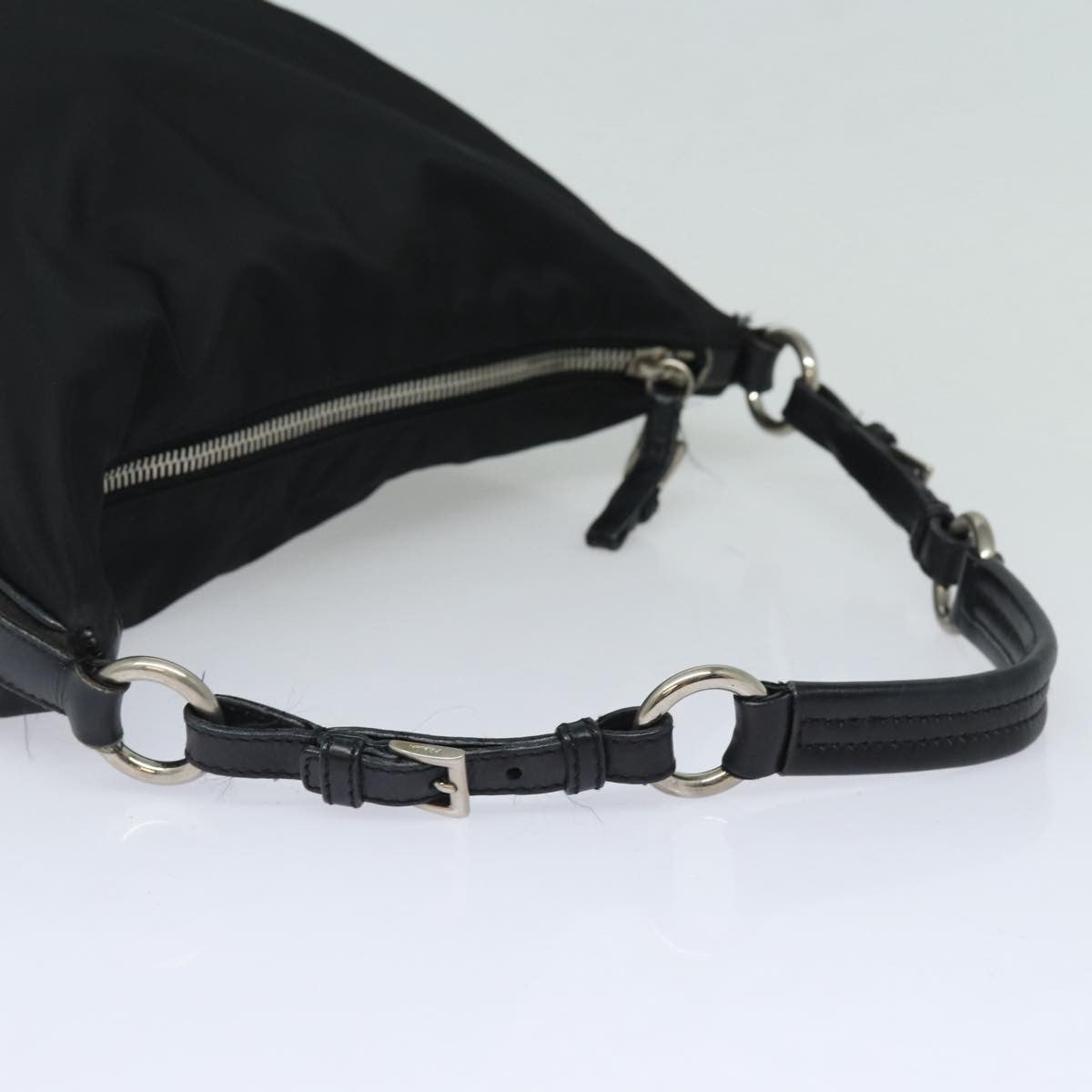 Prada Zip Hobo Tessuto With Leather Black Nylon Shoulder Bag Bag (Pre-Owned)