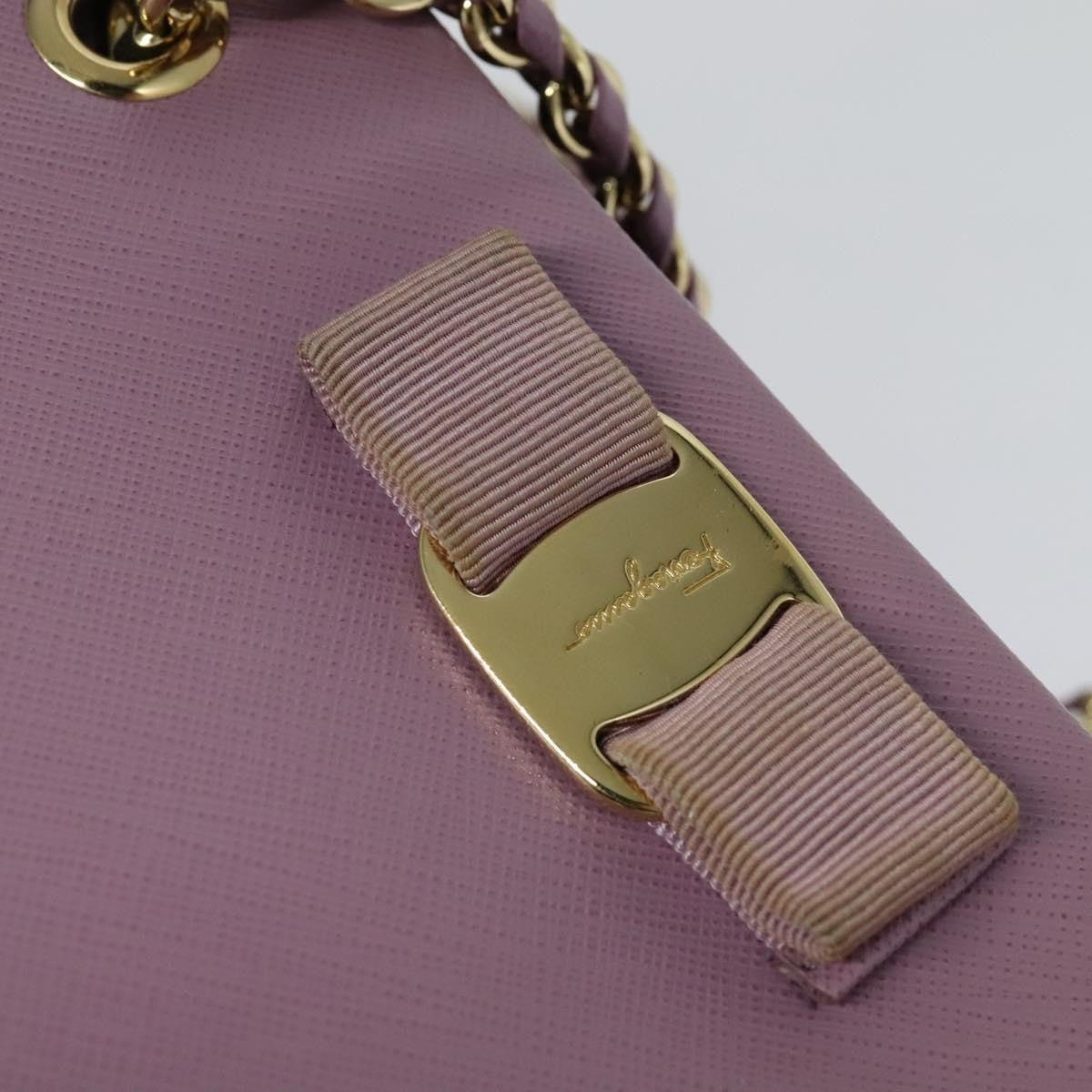 Salvatore Ferragamo Vara Bow Chain Tote Leather Purple Leather Tote Bag Bag (Pre-Owned)