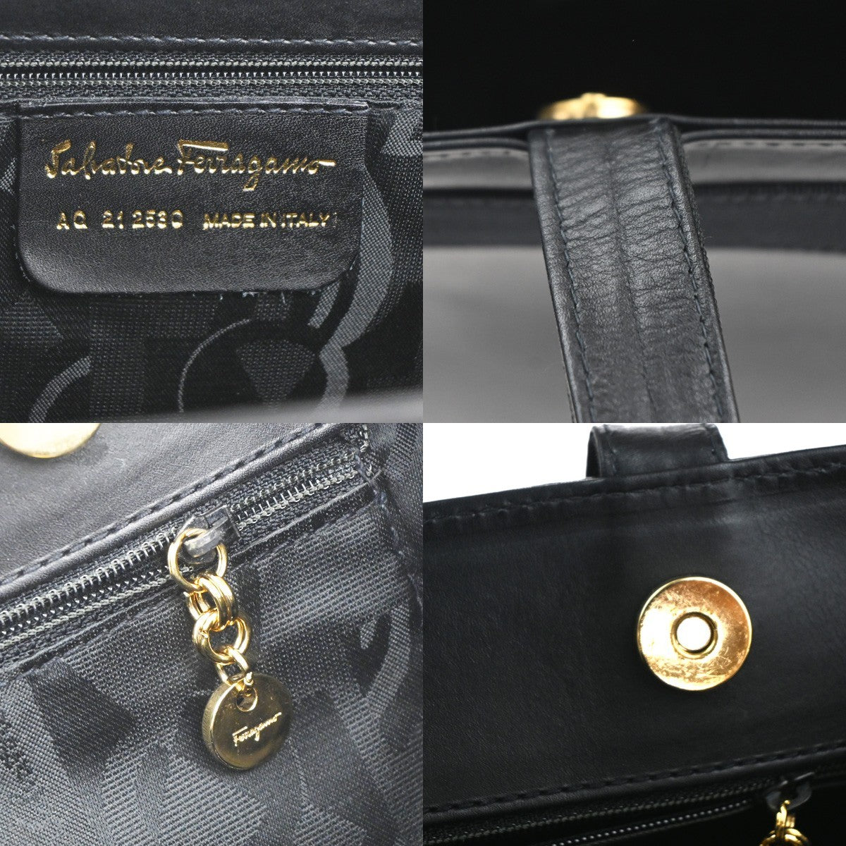 Salvatore Ferragamo Vala Tote Leather Black Leather Tote Bag Bag (Pre-Owned)