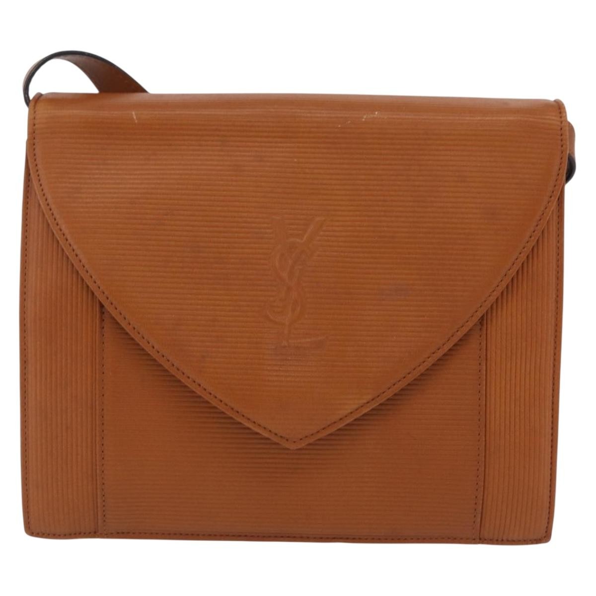 Saint Laurent Vintage Shoulder Bag Leather Brown Leather Shoulder Bag Bag (Pre-Owned)