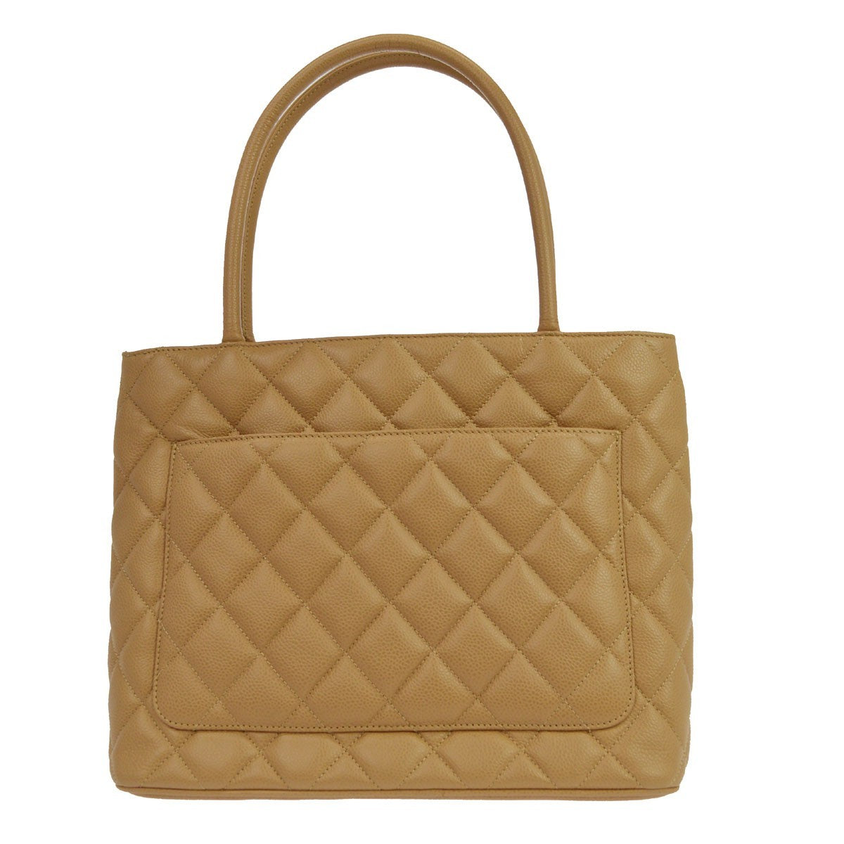 Chanel Medallion Quilted Caviar Beige Leather Tote Bag Bag (Pre-Owned)