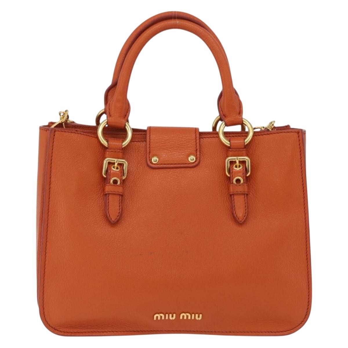 Miu Miu Front Pocket Convertible Satchel Leather Orange Leather Handbag (Pre-Owned)