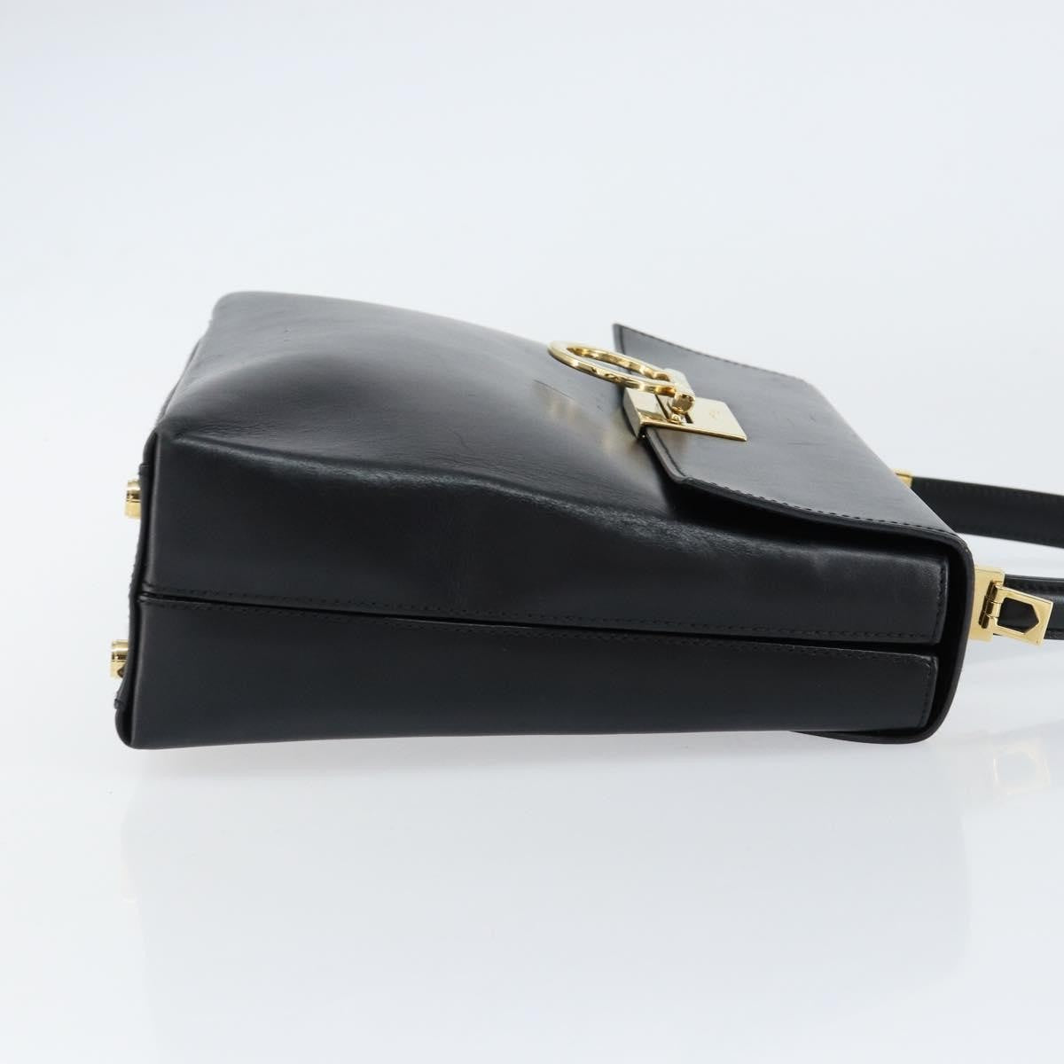 Salvatore Ferragamo Gancini Convertible Top Handle Leather Black Leather Handbag (Pre-Owned)