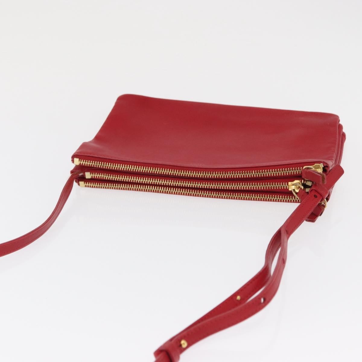 Celine Trio Leather Red Leather Shoulder Bag Bag (Pre-Owned)