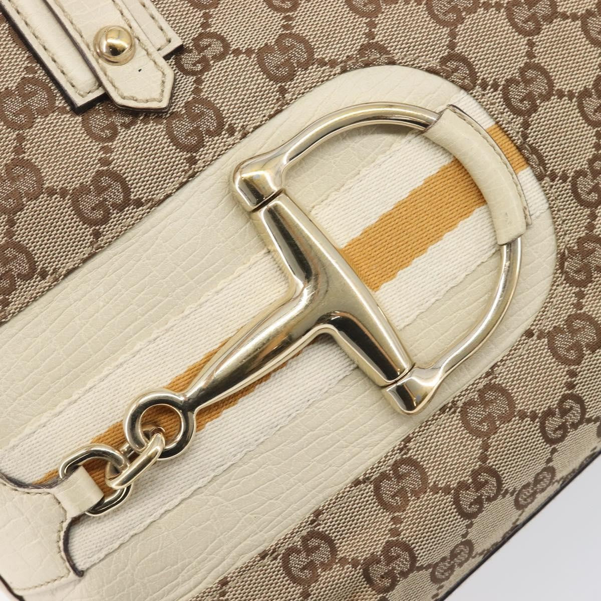 Gucci Horsebit Handle Gg Canvas Beige Canvas Tote Bag Bag (Pre-Owned)