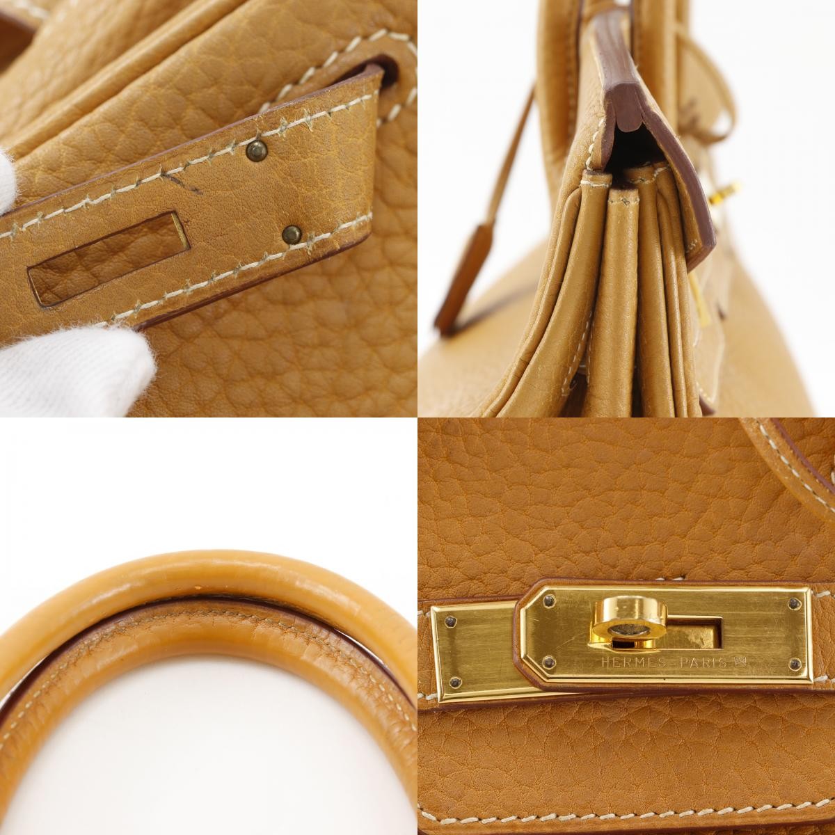 Hermes Kelly Brown Fjord With Gold Hardware Beige Leather Handbag (Pre-Owned)