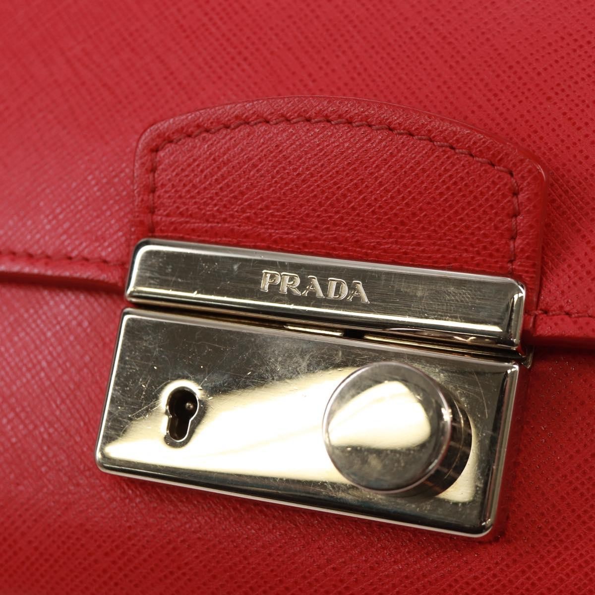Prada Sound Chain Saffiano Leather Red Leather Shoulder Bag Bag (Pre-Owned)