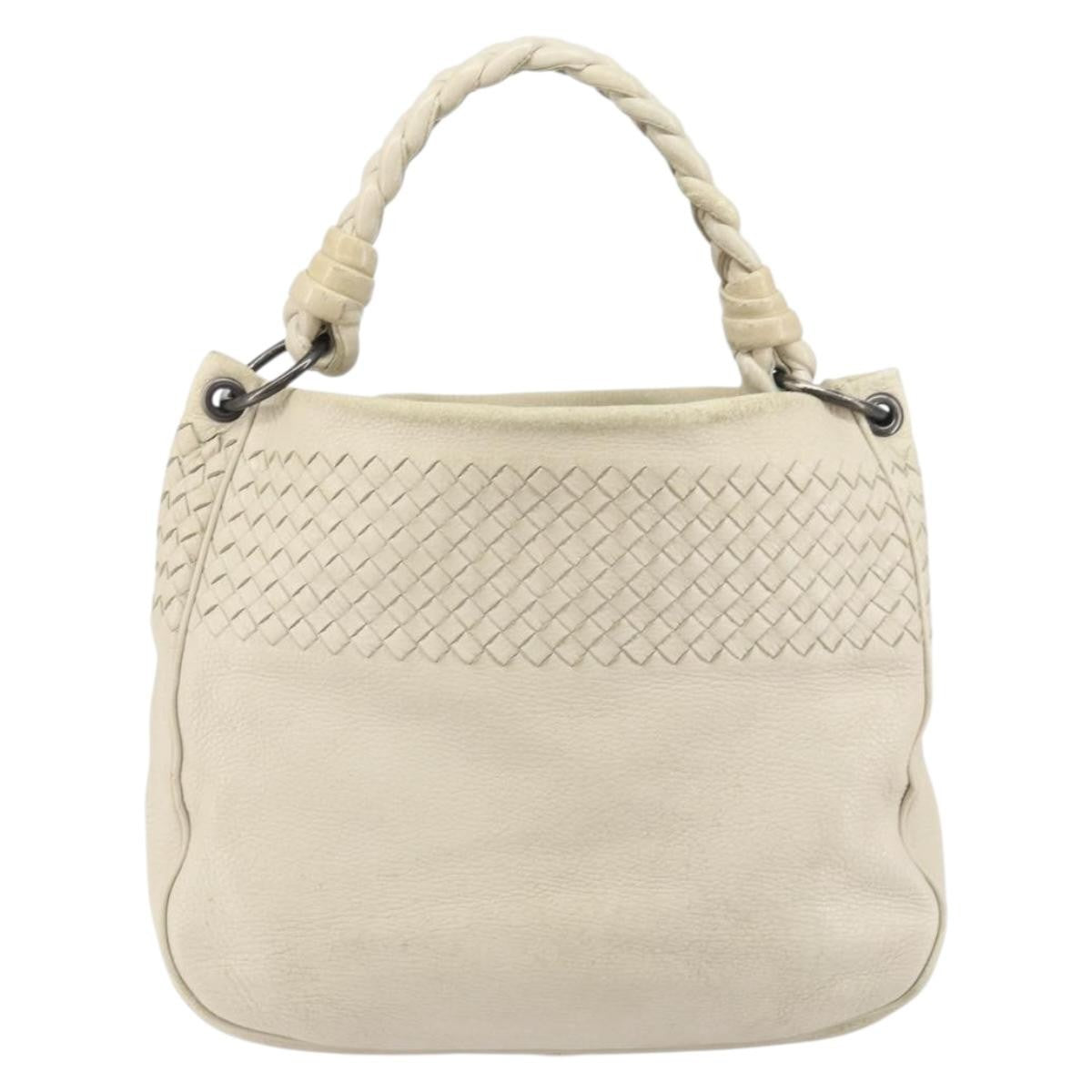 Bottega Veneta Braided Handle Hobo Embroidered Leather With Intrecciato Detail Beige Leather Shoulder Bag Bag (Pre-Owned)