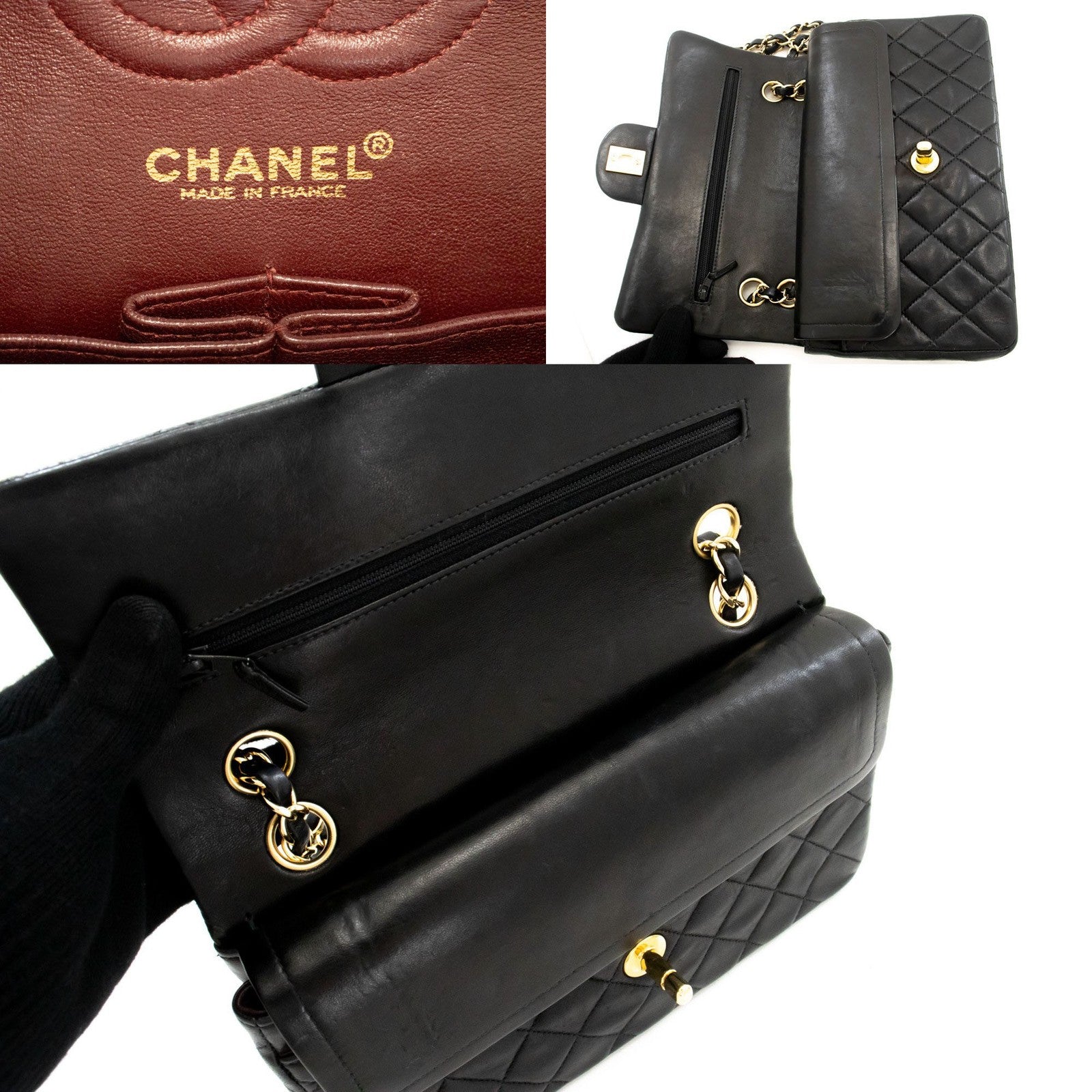 Chanel Classic Flap Lambskin Black Leather Crossbody Bag Bag (Pre-Owned)