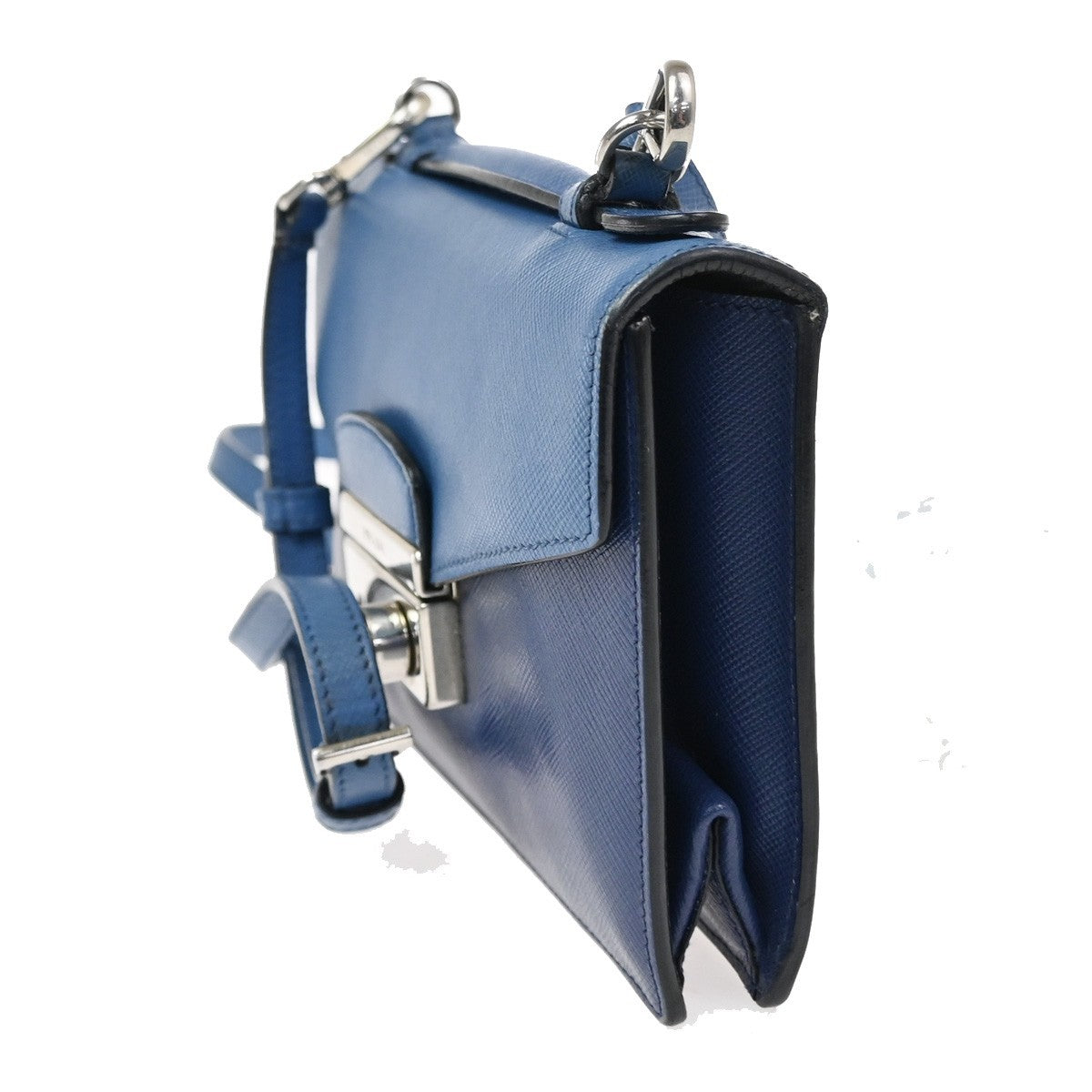 Prada Convertible Sound Top Handle Saffiano Leather Blue Leather Shoulder Bag Bag (Pre-Owned)