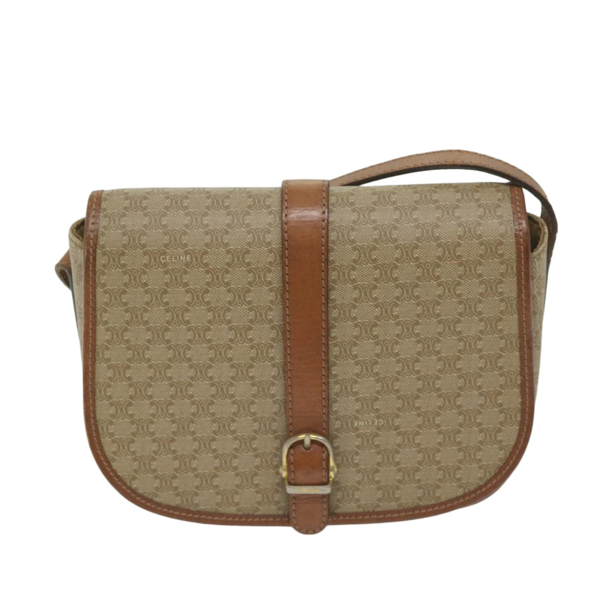Celine Vintage Macadam Canvas And Leather Beige Canvas Shoulder Bag Bag (Pre-Owned)