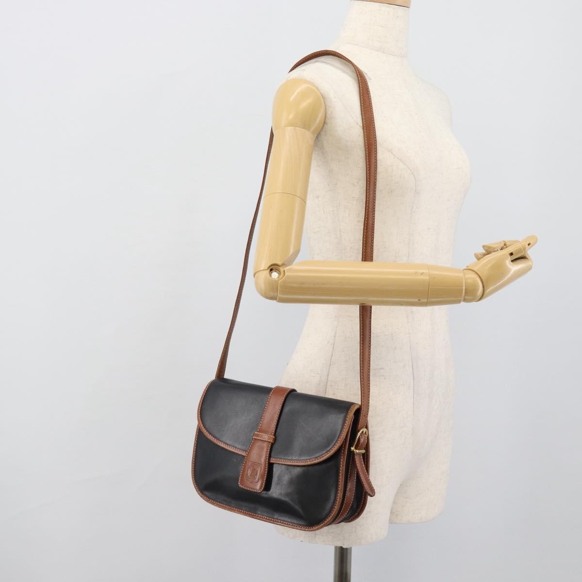 Celine Flap Shoulder Leather Black Leather Shoulder Bag Bag (Pre-Owned)