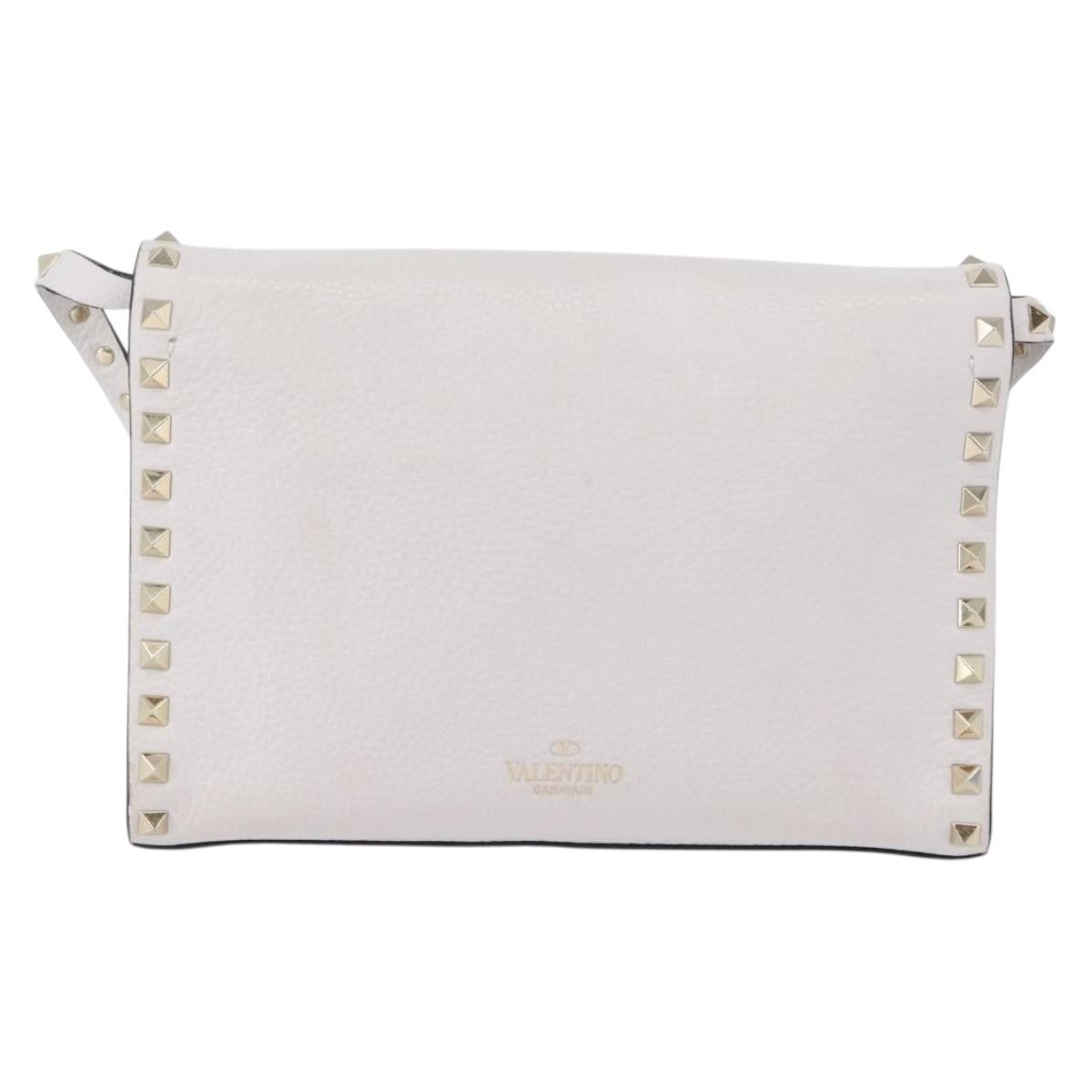 Valentino Garavani Rockstud Flip Lock Flap Leather White_Gold Leather Shoulder Bag Bag (Pre-Owned)