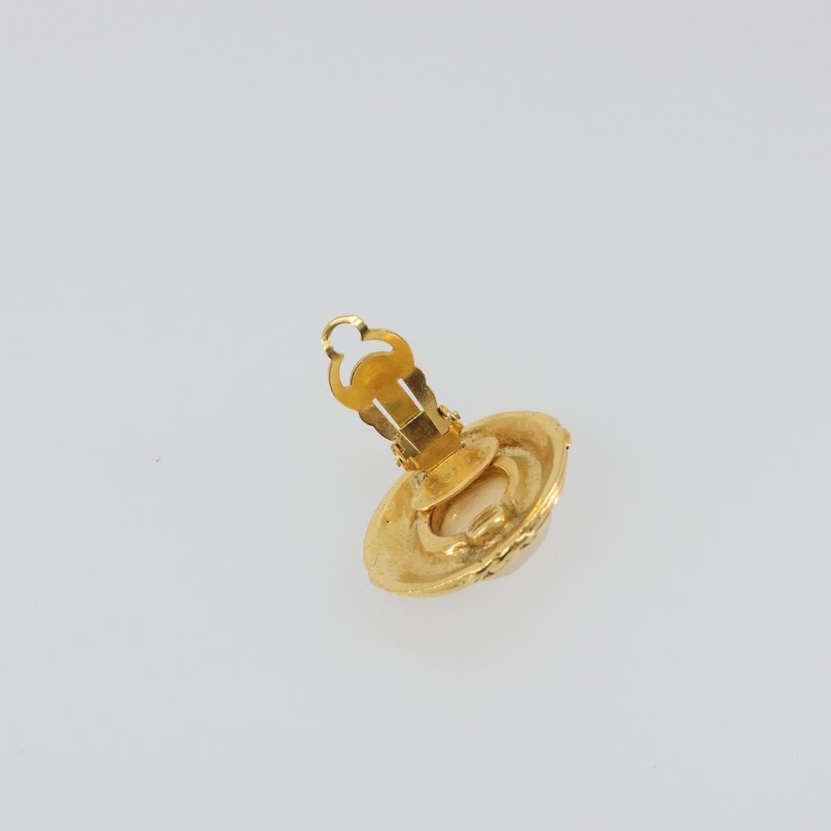 Chanel Vintage Round Cc Clip-On Metal With Faux Pearl Gold Metal Earrings Jewelry (Pre-Owned)