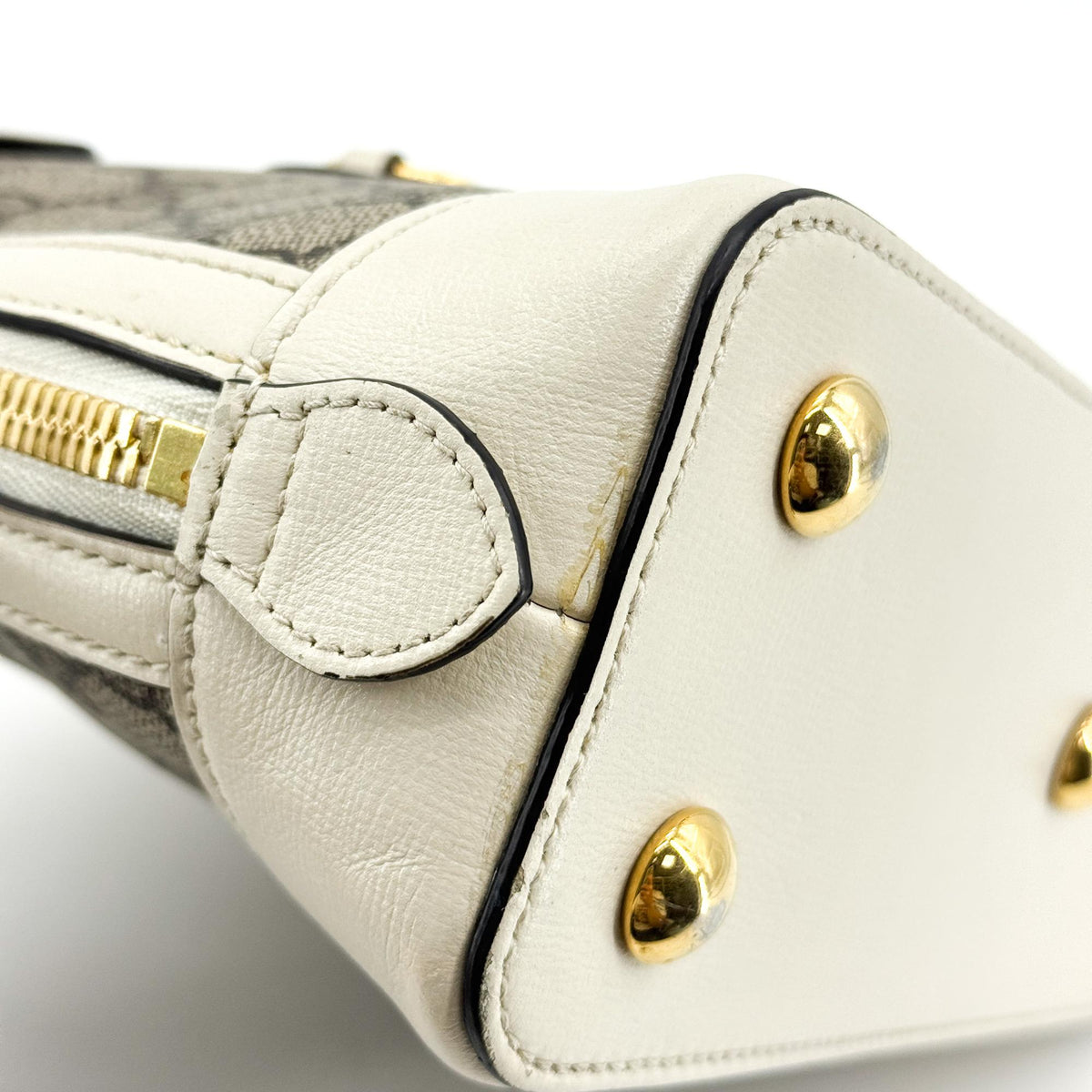 Gucci Horsebit 1955 Top Handle Gg Canvas With Leather White Canvas Handbag (Pre-Owned)