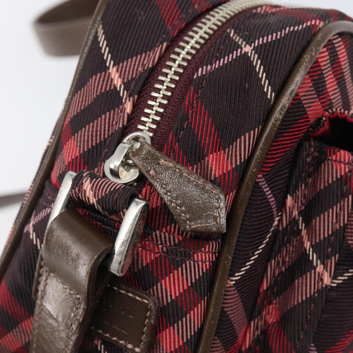 Burberry Nova Check Blue Label Nylon Burgundy Nylon Shoulder Bag Bag (Pre-Owned)