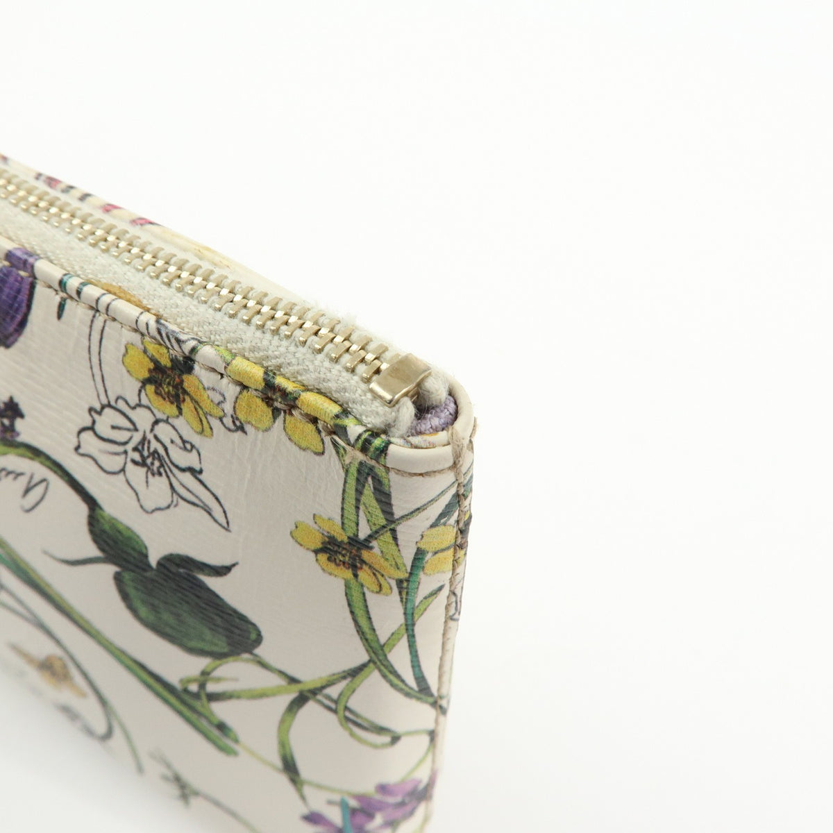Gucci Bamboo Zip Pouch Flora Leather Beige Leather Clutche & Pouche Bag (Pre-Owned)