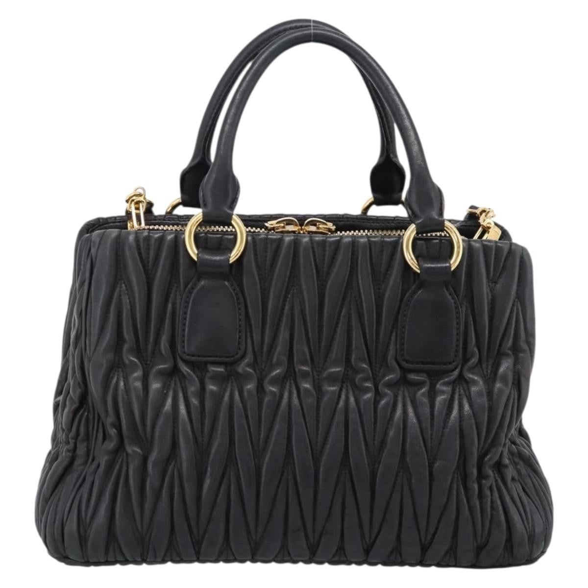 Miu Miu Madras Bowler Matelasse Leather Black Leather Handbag (Pre-Owned)