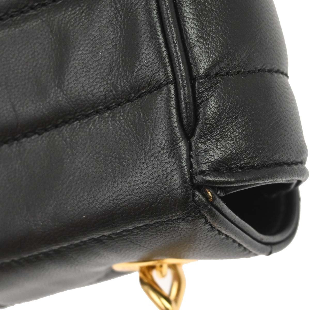 Celine Logo Chain Flap Quilted Goatskin Black Leather Shoulder Bag Bag (Pre-Owned)
