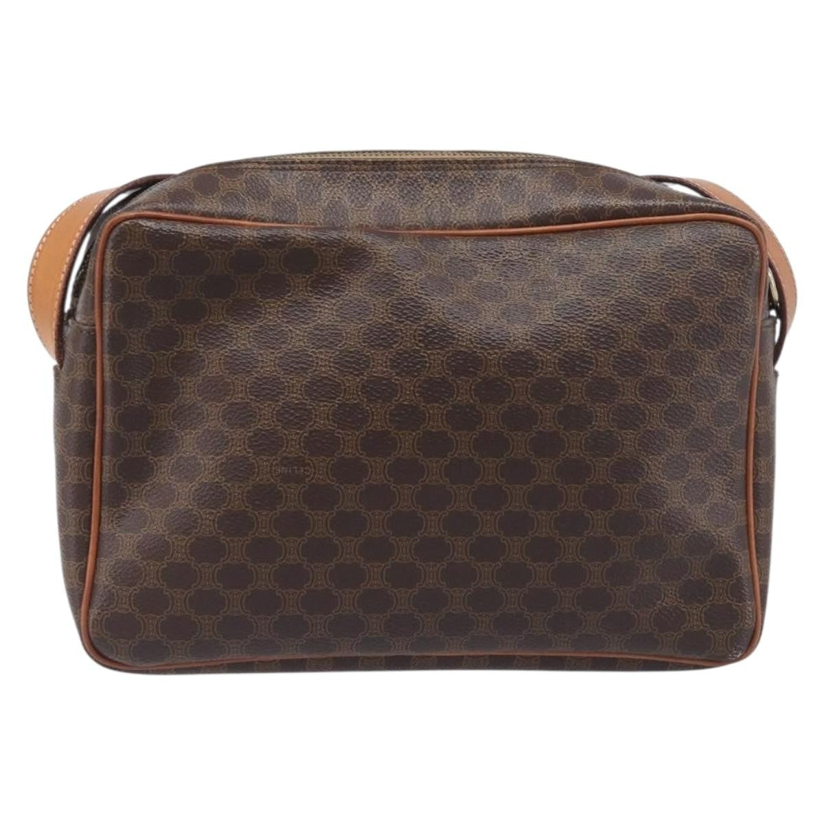 Celine Vintage Macadam Circle Logo Canvas And Leather Brown Pvc Shoulder Bag Bag (Pre-Owned)