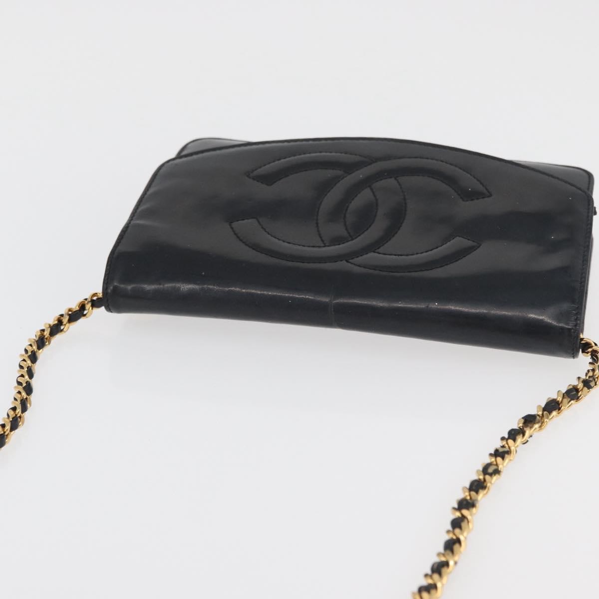 Chanel Vintage Cc Wallet On Chain Patent Black Patent_Leather Shoulder Bag Bag (Pre-Owned)