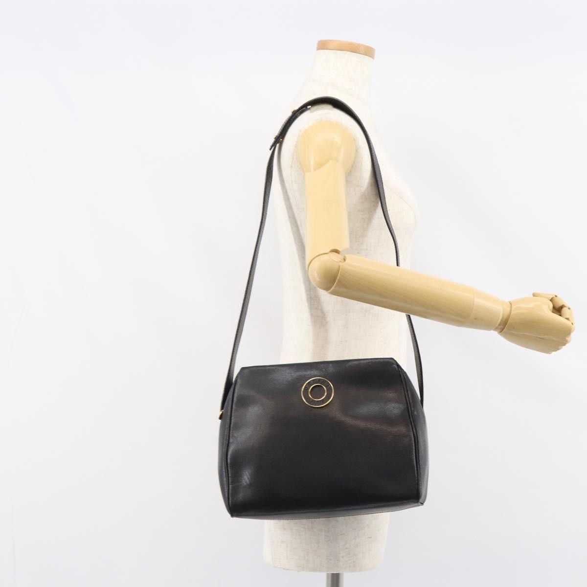 Celine Circle Logo Leather Black Leather Shoulder Bag Bag (Pre-Owned)