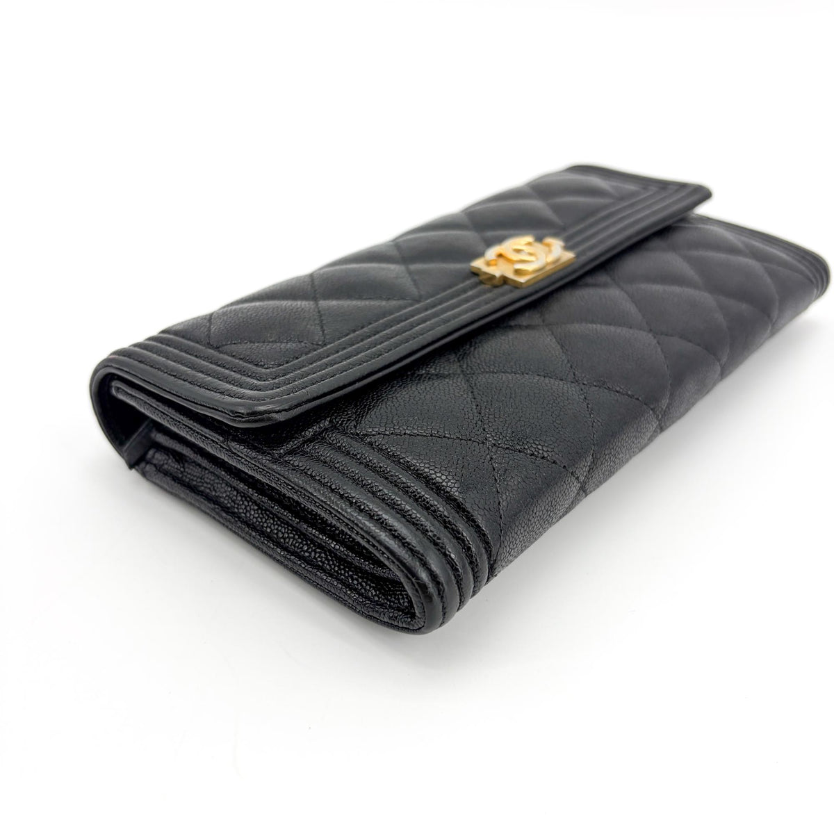 Chanel Boy Flap Quilted Caviar Black Leather Wallets Accessory (Pre-Owned)