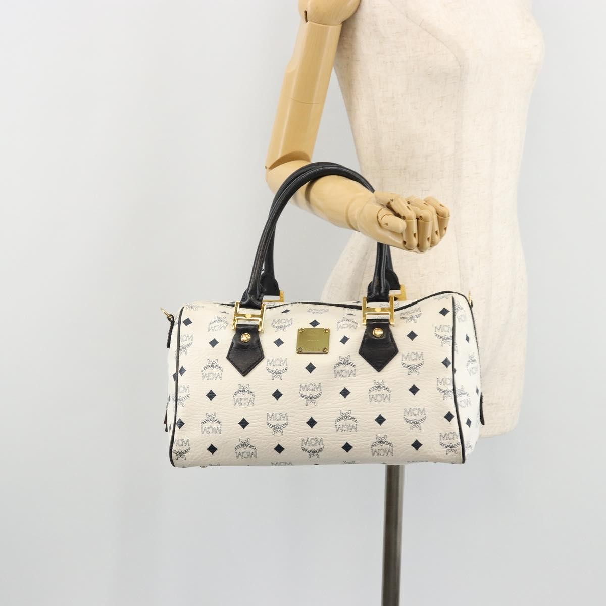 MCM Visetos Logogramme Leather White Leather Handbag (Pre-Owned)
