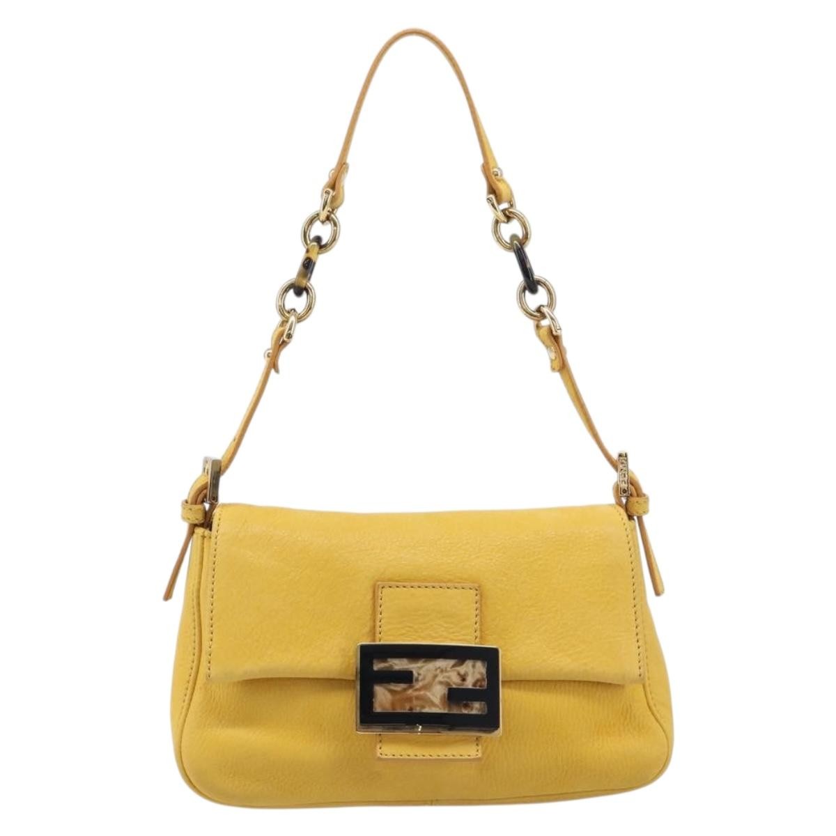 Fendi Fendi Mamma Baguette Monogram Canvas Yellow Leather Handbag (Pre-Owned)