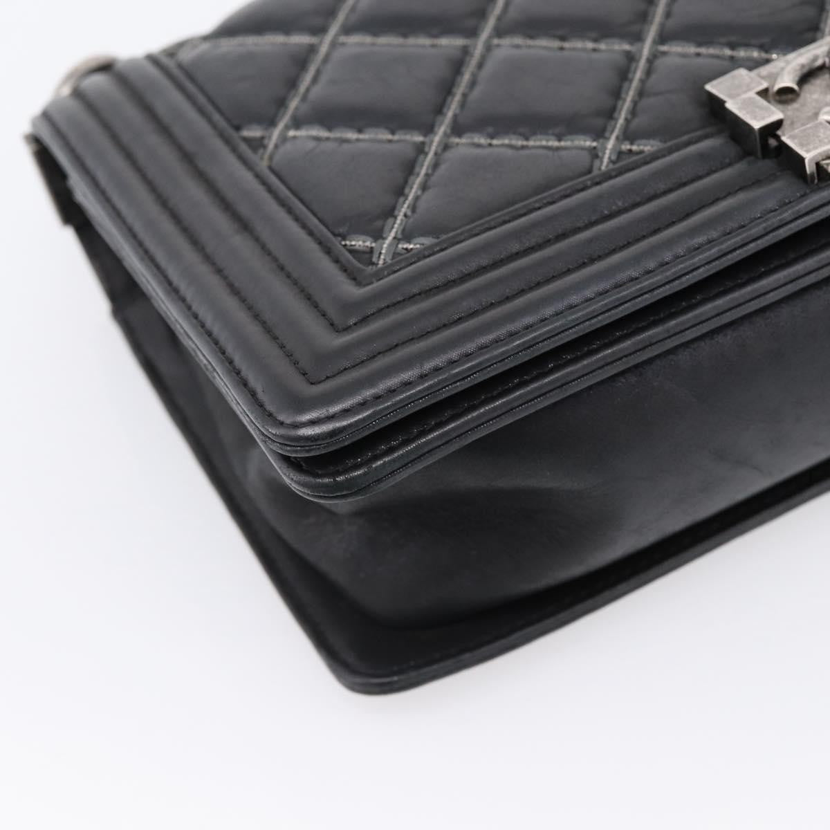 Chanel Boy Flap Quilted Calfskin With Micro Chain Detail Black Leather Shoulder Bag Bag (Pre-Owned)
