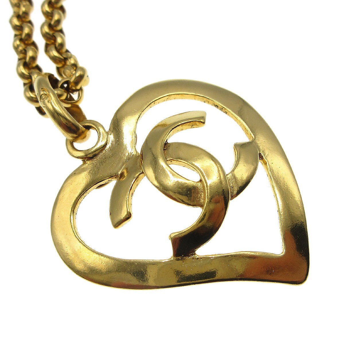 Chanel Cc Heart Pendant Metal Gold Gold_Plated Necklace Jewelry (Pre-Owned)