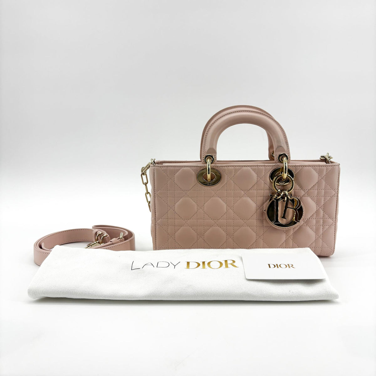 Christian Dior Lady D-Joy Cannage Quilt Lambskin Beige Leather Handbag (Pre-Owned)