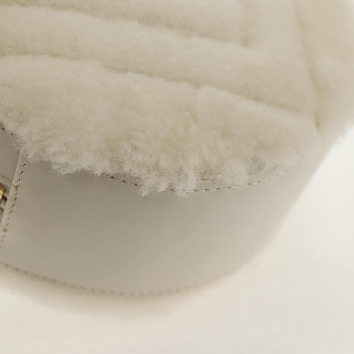 Chanel Round Clutch With Chain Chevron Shearling White Faux_Fur Clutche & Pouche Bag (Pre-Owned)