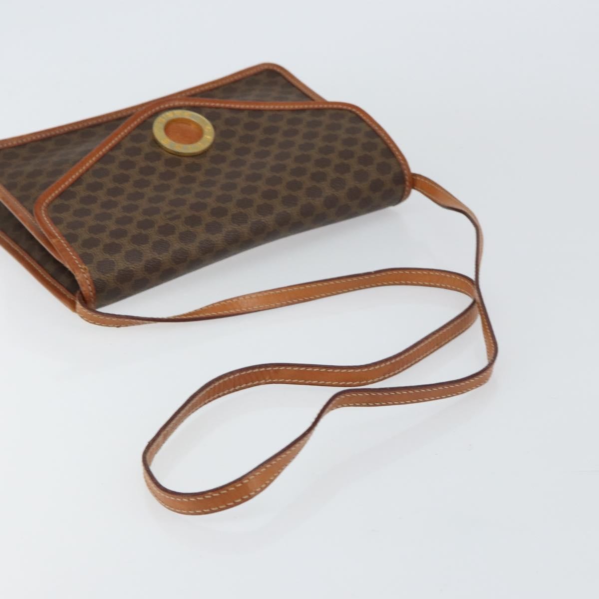 Celine Vintage Macadam Circle Logo Canvas And Leather Brown Canvas Shoulder Bag Bag (Pre-Owned)