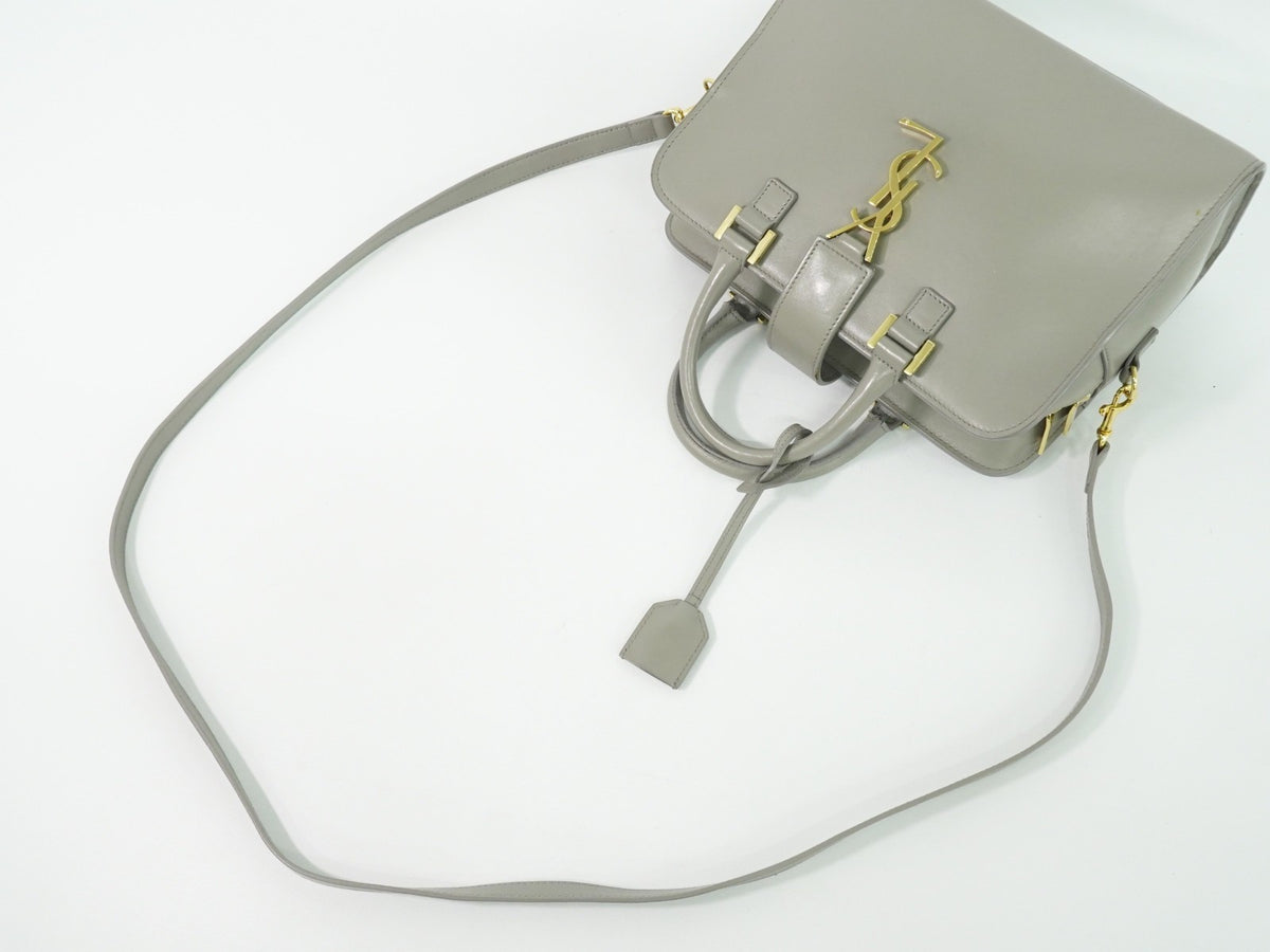 Saint Laurent Monogram Cabas Leather Gray Leather Tote Bag Bag (Pre-Owned)