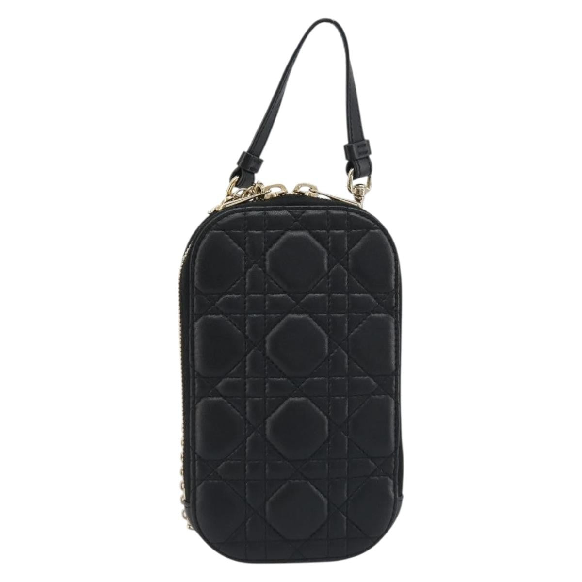 Christian Dior Lady Dior Phone Holder On Chain Cannage Quilt Lambskin Black Leather Shoulder Bag Bag (Pre-Owned)
