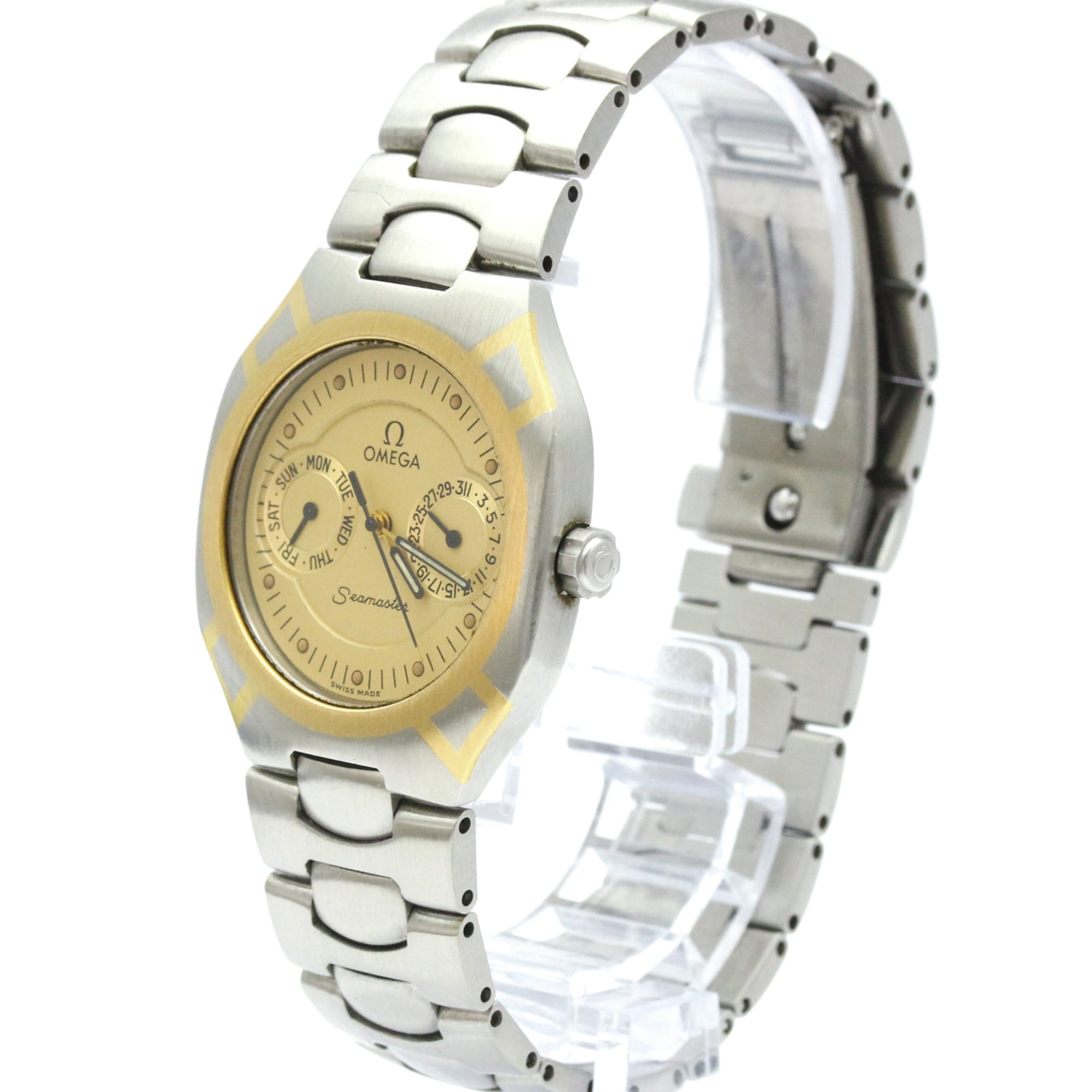 Omega Seamaster Polaris Day-Date Quartz Stainless Steel With Plated Metal Watch (Pre-Owned)