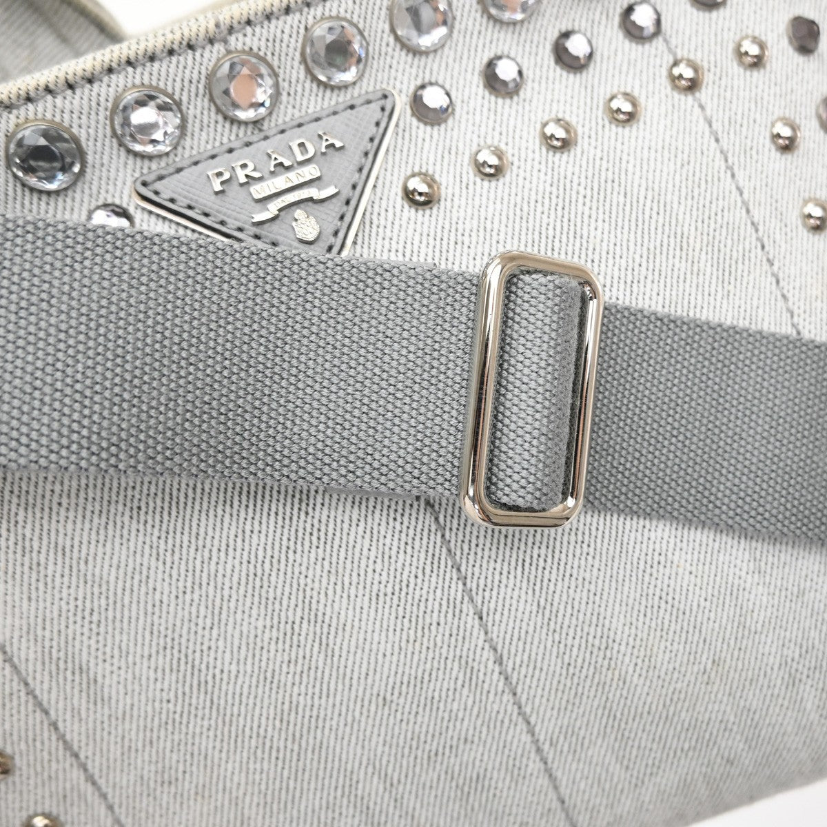 Prada Canapa Convertible Rhinestone Embellished Canvas Gray Canvas Tote Bag Bag (Pre-Owned)