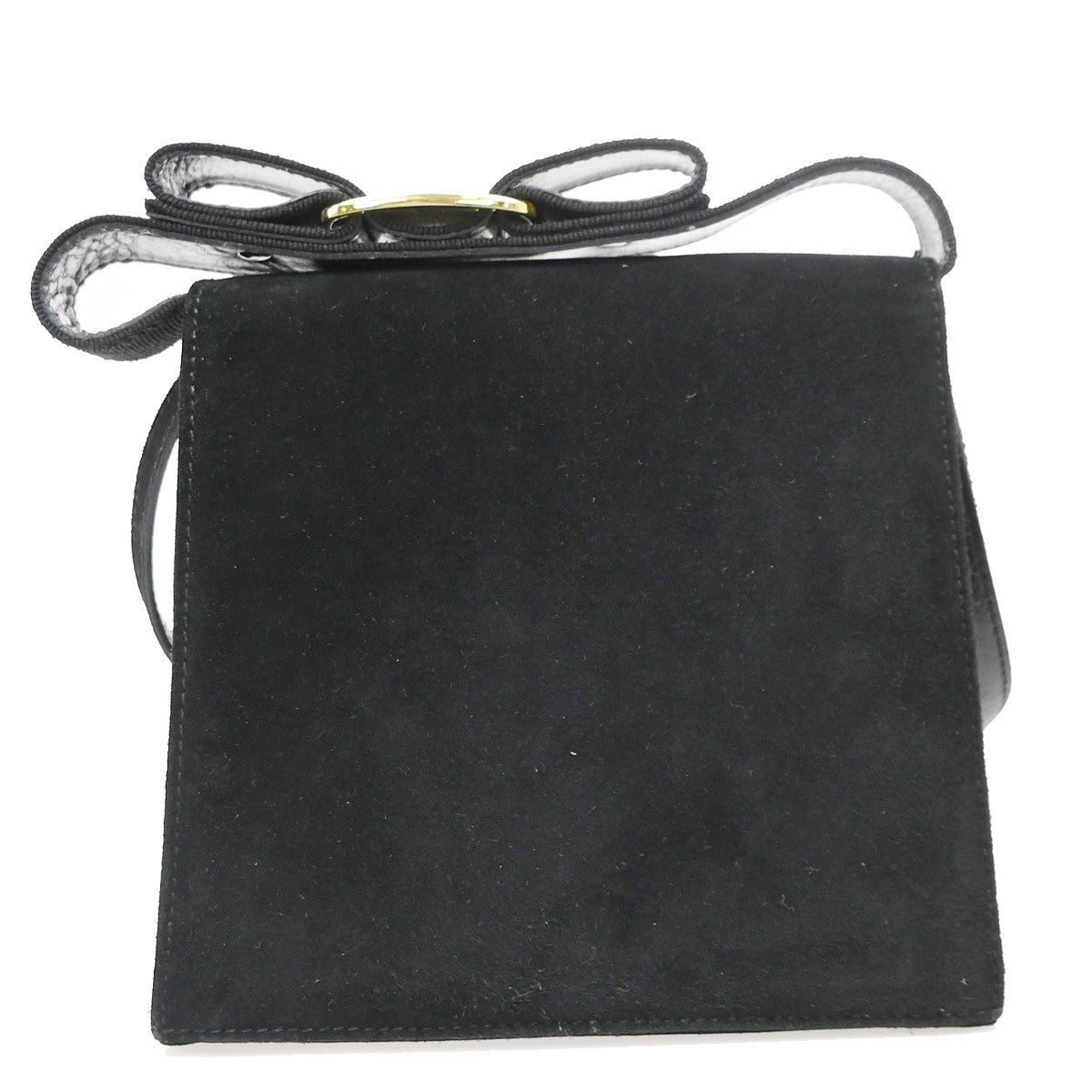 Salvatore Ferragamo Vintage Vara Bow Handle Shoulder Suede Black Suede Handbag (Pre-Owned)