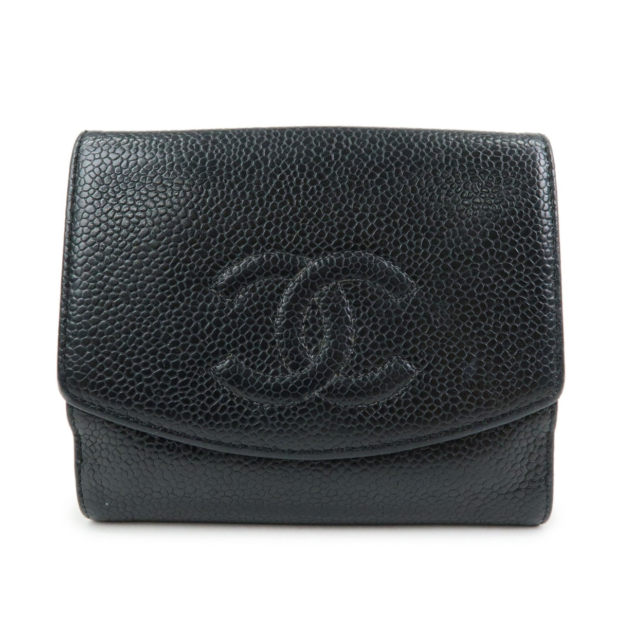 Chanel Vintage Timeless Bifold Caviar Black Leather Wallets Accessory (Pre-Owned)