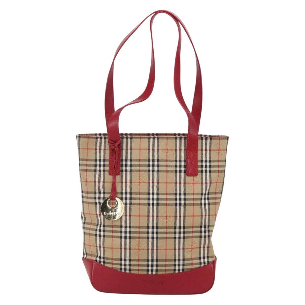Burberry Nova Check Tote Canvas Check Pattern Beige Canvas Tote Bag Bag (Pre-Owned)