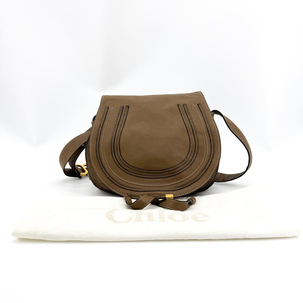 Chloe Marcie Saddle Leather Brown Leather Shoulder Bag Bag (Pre-Owned)