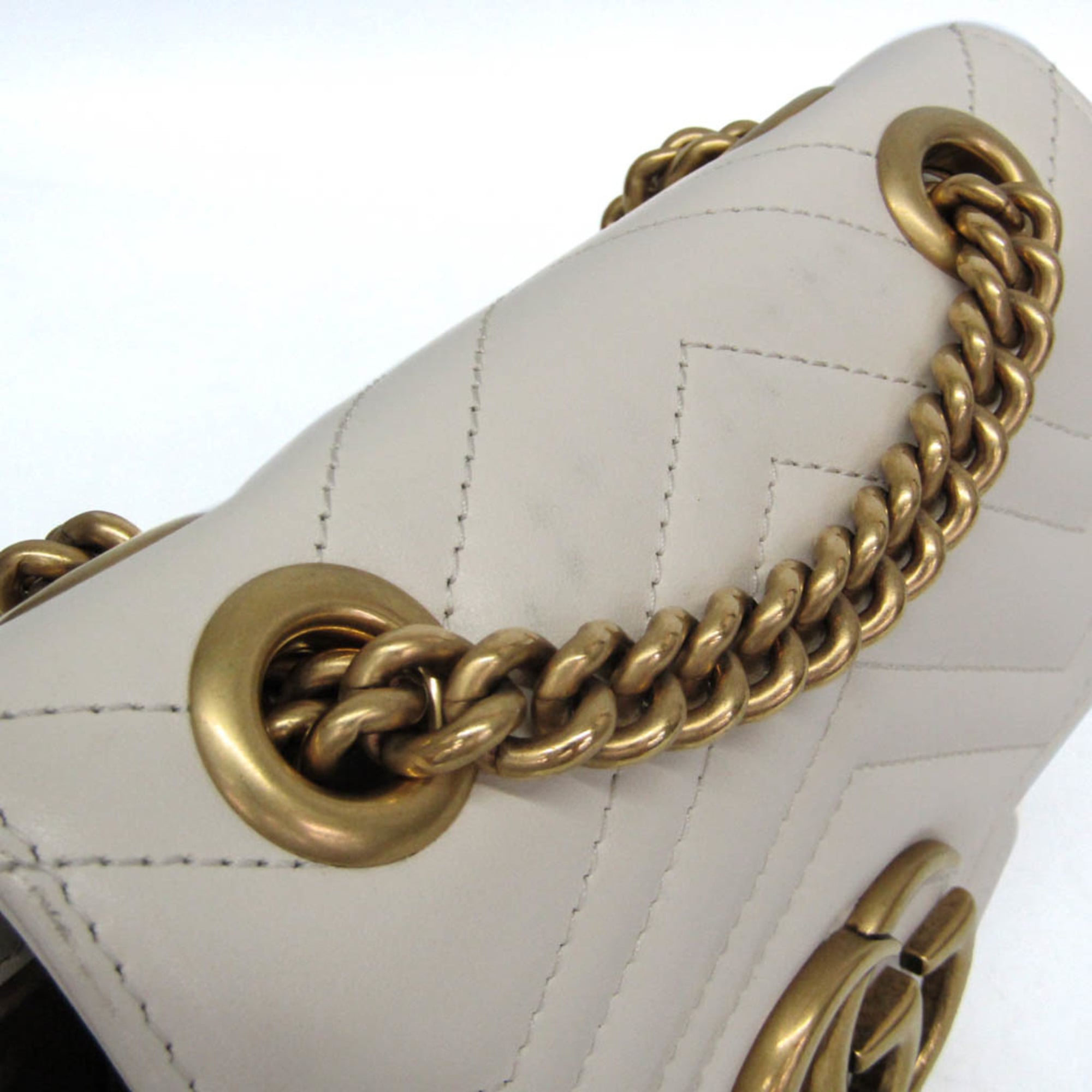 Gucci Gg Marmont Square Flap Matelasse Leather White Leather Shoulder Bag Bag (Pre-Owned)