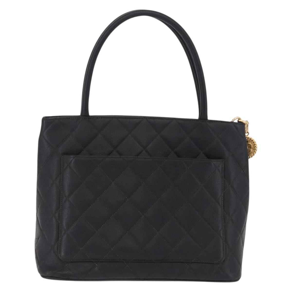 Chanel Medallion Quilted Caviar Black Calfskin Tote Bag Bag (Pre-Owned)