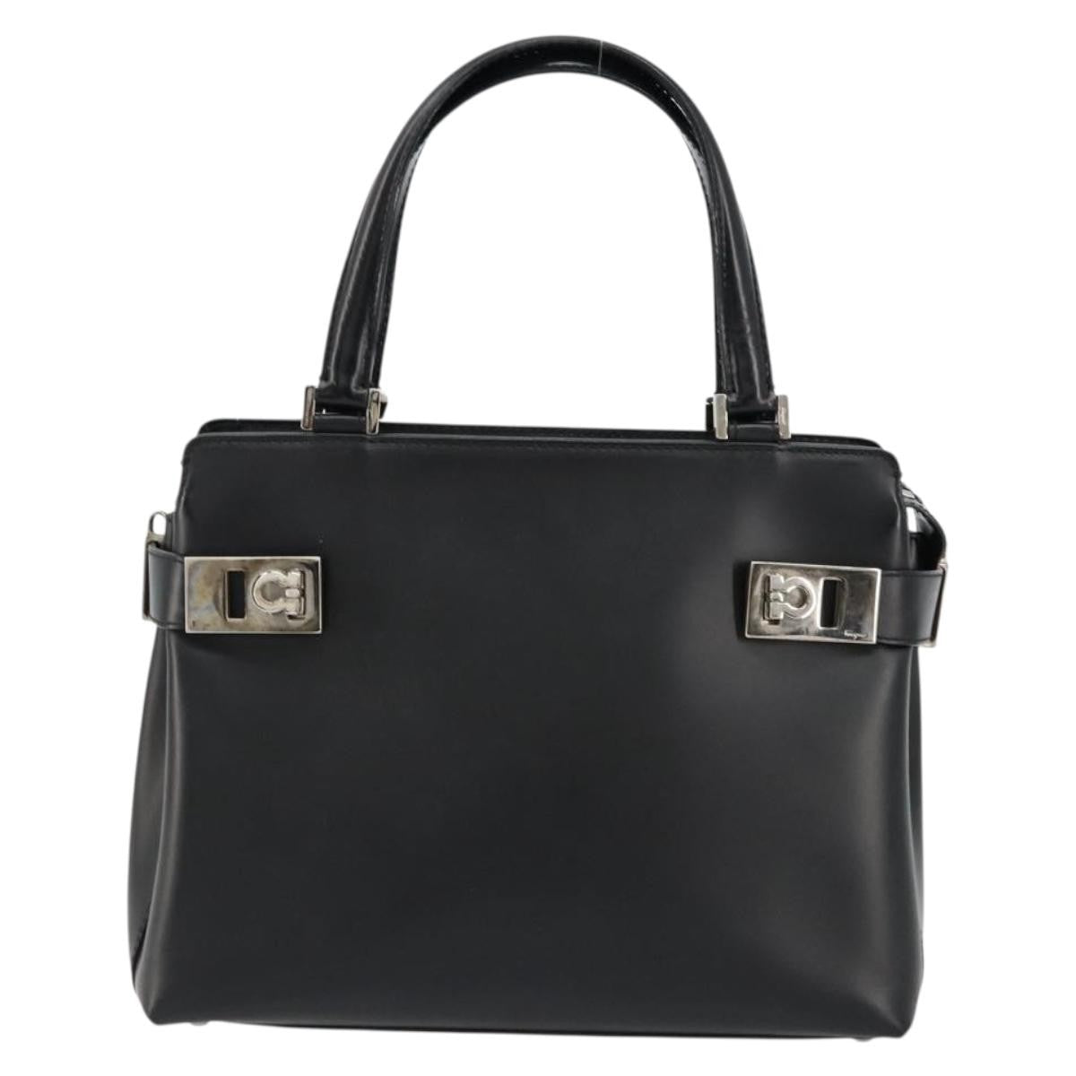 Salvatore Ferragamo Double Gancini Side Buckle Leather Black Leather Tote Bag Bag (Pre-Owned)