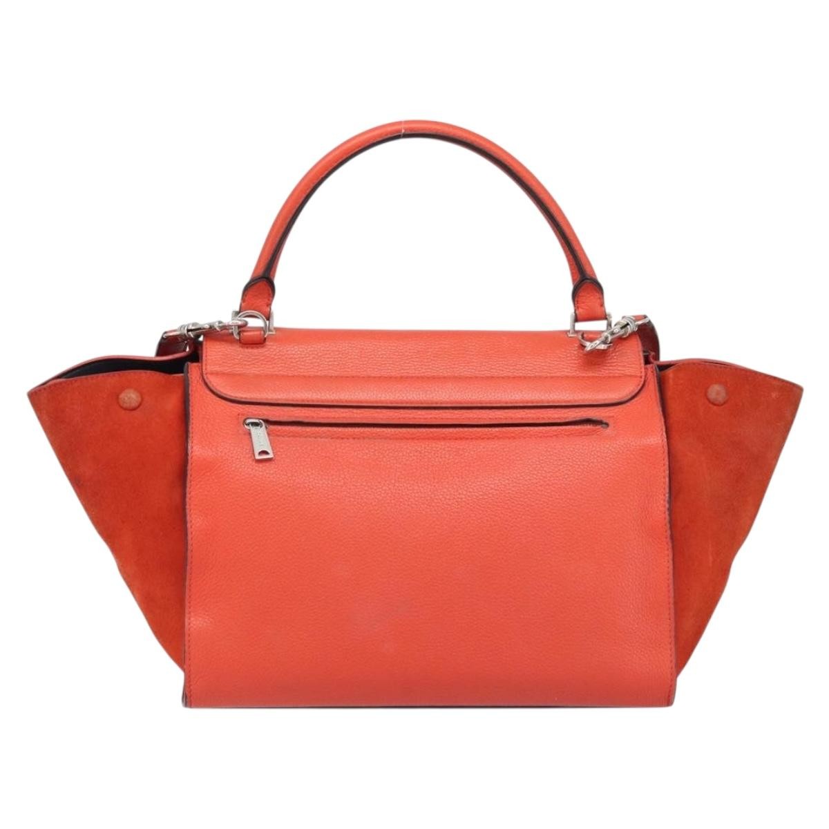 Celine Trapeze Leather With Suede Orange Leather Handbag (Pre-Owned)