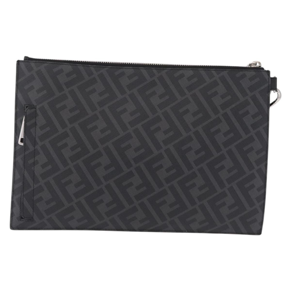 Fendi Zip Flat Wristlet Zucca Coated Canvas And Leather Black Canvas Clutche & Pouche Bag (Pre-Owned)
